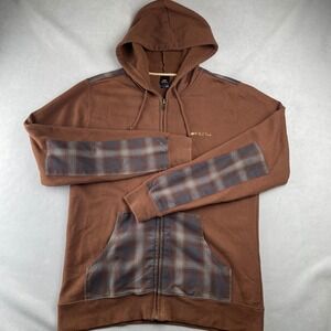 Y2K 2006 Paul Frank Patchwork Zip Hoodie Men Size M Brown Plaid Gorp Streetwear